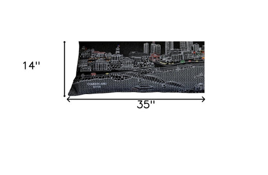 14" X 35" Dark Gray And White Nashville Nighttime Skyline Lumbar Decorative Pillow
