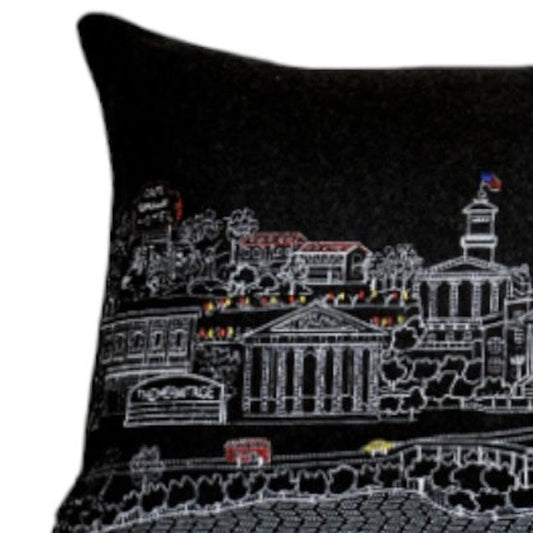 14" X 35" Black Gray and White Hometown Pride Wool Lumbar Throw Pillow