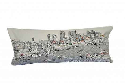 14" X 35" Cream Nashville Daylight Skyline Lumbar Decorative Pillow
