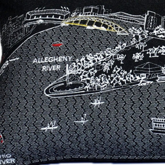 14" X 35" Black Gray and White Hometown Pride Wool Lumbar Throw Pillow