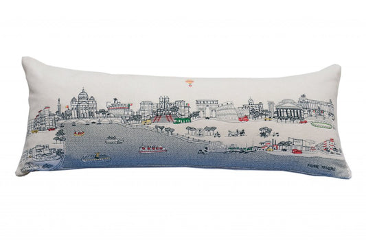 14" X 35" Cream Rome Daylight Skyline Lumbar Decorative Pillow
