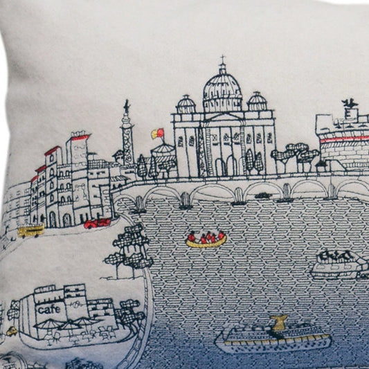 14" X 35" Cream Rome Daylight Skyline Lumbar Decorative Pillow
