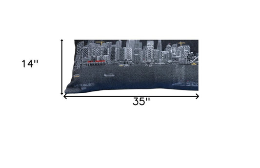 14" X 35" Black Gray and White Hometown Pride Wool Lumbar Throw Pillow