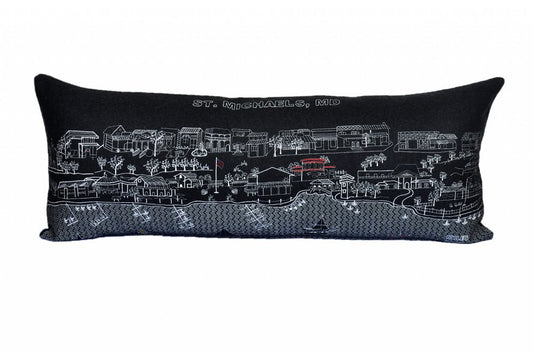 14" X 35" Dark Gray And White St Michael's Nighttime Skyline Lumbar Decorative Pillow