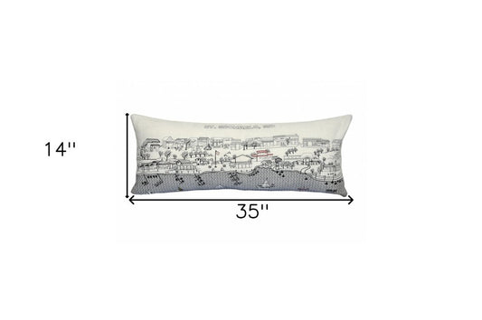 14" X 35" Cream St Michael's Daylight Skyline Lumbar Decorative Pillow