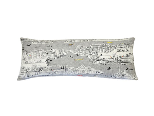 14" X 35" Cream Venice Daylight Skyline Lumbar Decorative Pillow