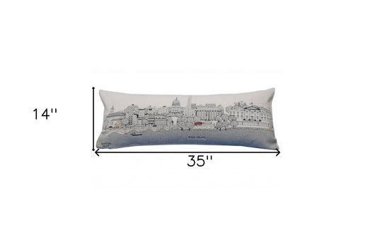 14" X 35" Cream Washington DC Daylight Skyline Lumbar Decorative Pillow