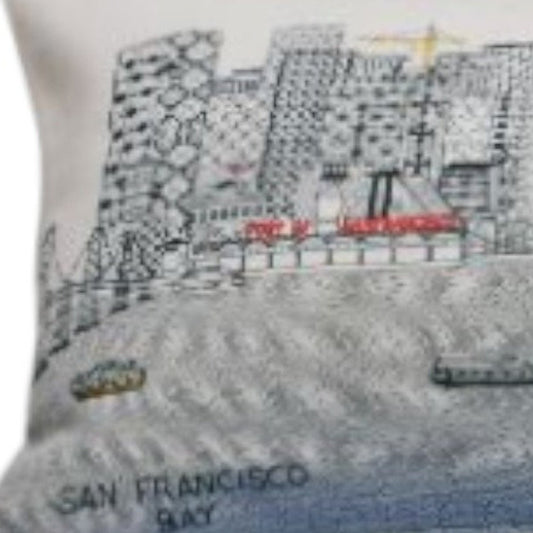 14" X 35" Cream San Francisco Daylight Skyline Lumbar Decorative Pillow