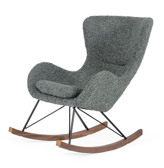 30" Gray and Brown Faux Fur Metal And Solid Wood Rocking Chair