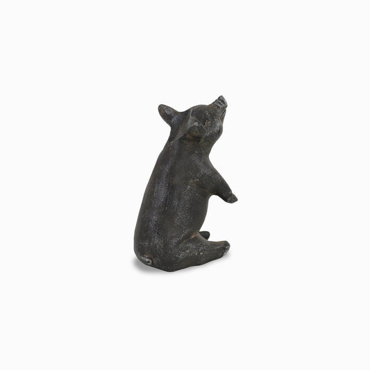 8" Black Metal Pig Hand Painted Figurine Tabletop Sculpture