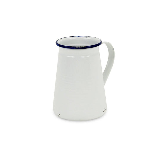 6" White and Blue Metal Jug Vase
