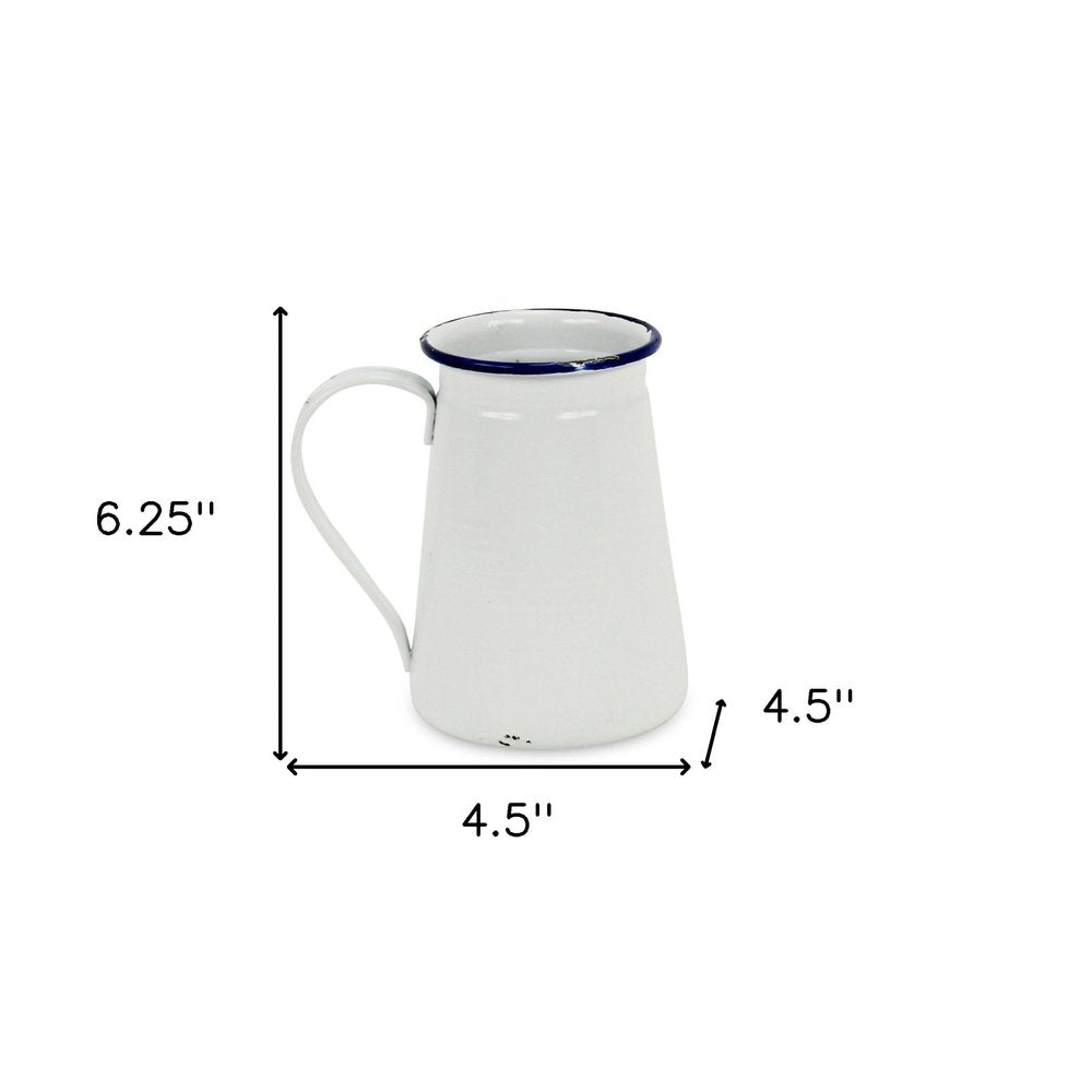6" White and Blue Metal Jug Vase
