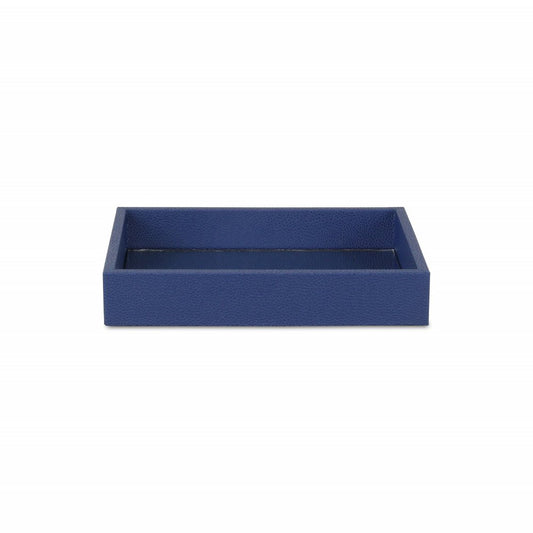 10" Navy Blue Mirrored Glass And Wood Faux Shagreen Vanity Tray