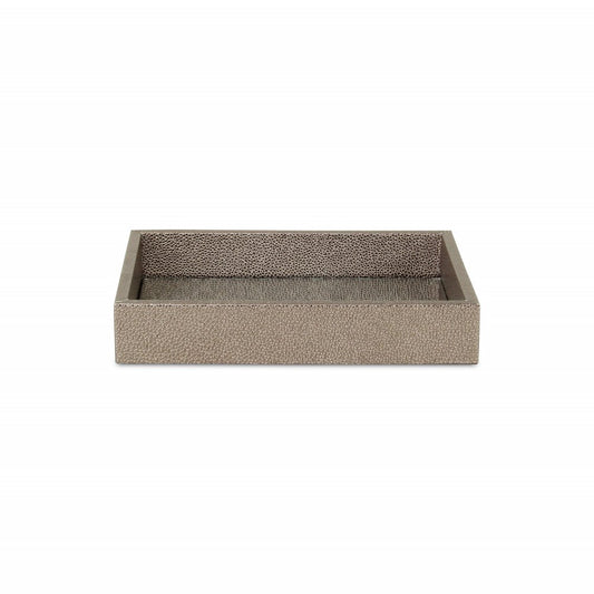 10" Gray Mirrored Glass And Wood Faux Shagreen Vanity Tray