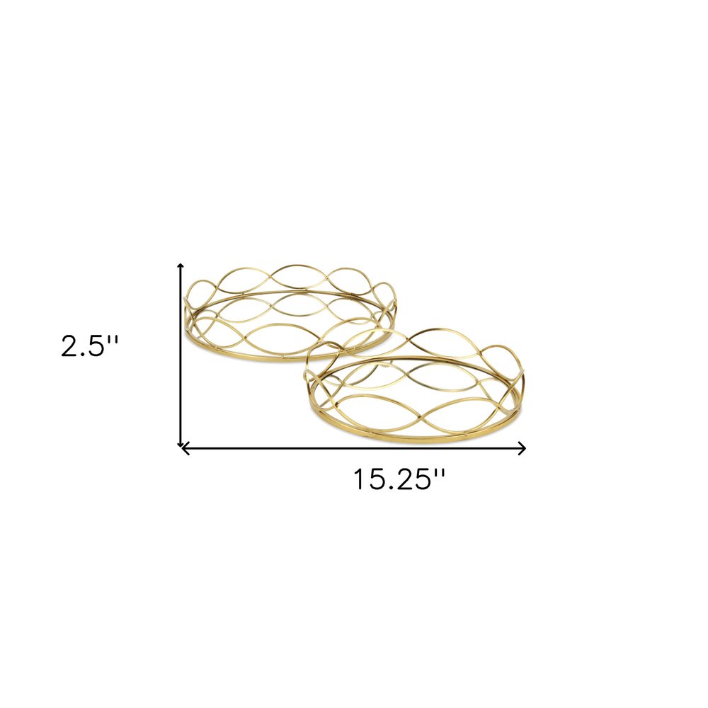 15" Gold Round Metal Handmade Tray With Handles