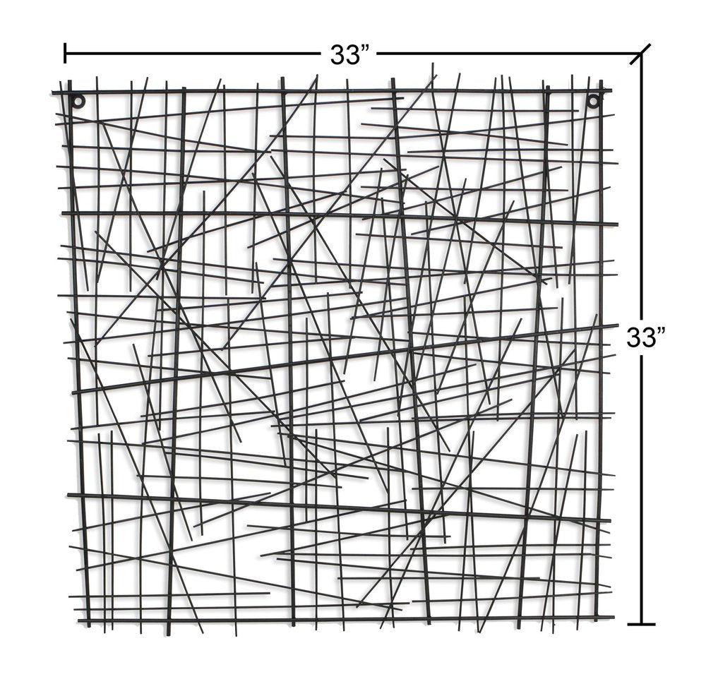 32" X 32" Black Handcrafted Abstract Lines Metal Hanging Dimensional Sculpture