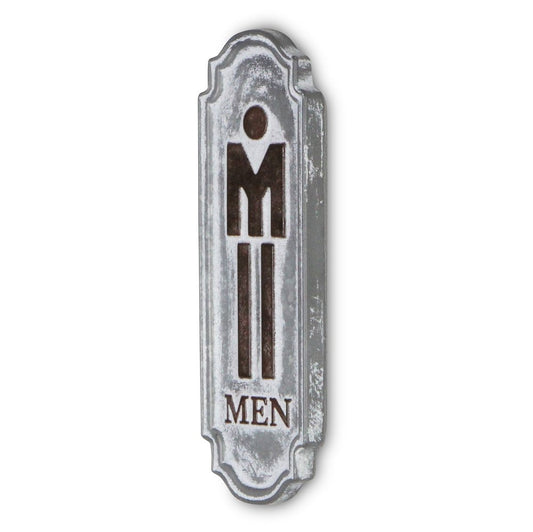 12" X 4" Gray and Brown Handcrafted Mens Room Metal Wall Decor