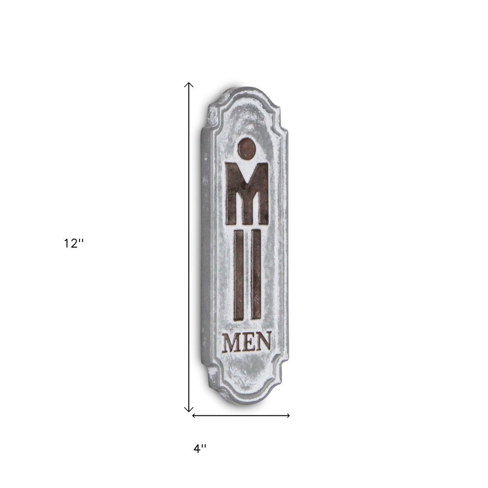 12" X 4" Gray and Brown Handcrafted Mens Room Metal Wall Decor