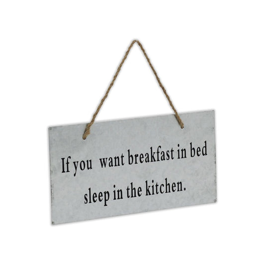 6" X 12" Gray Handcrafted Breakfast In Bed Galvanized Metal Wall Decor