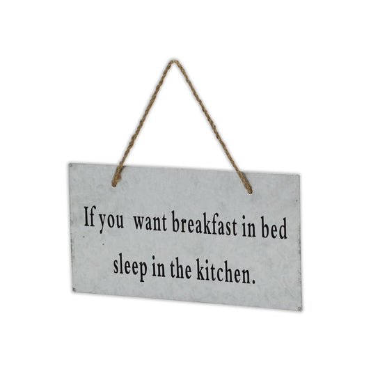 6" X 12" Gray Handcrafted Breakfast In Bed Galvanized Metal Wall Decor