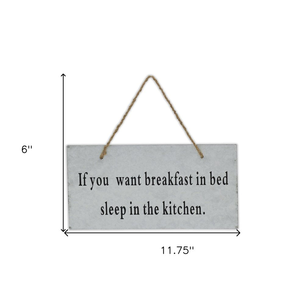 6" X 12" Gray Handcrafted Breakfast In Bed Galvanized Metal Wall Decor