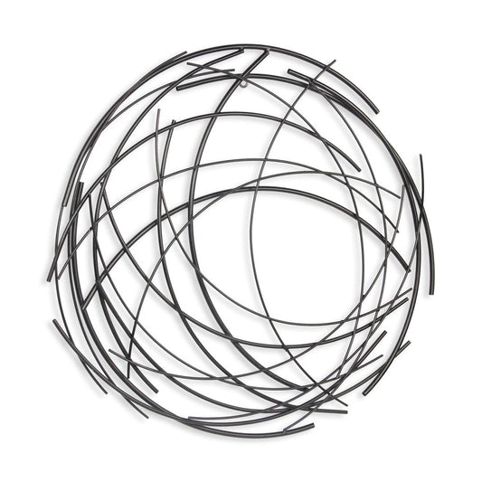 26" X 26" Black Metal Abstract Lines Round Hanging Dimensional Sculpture