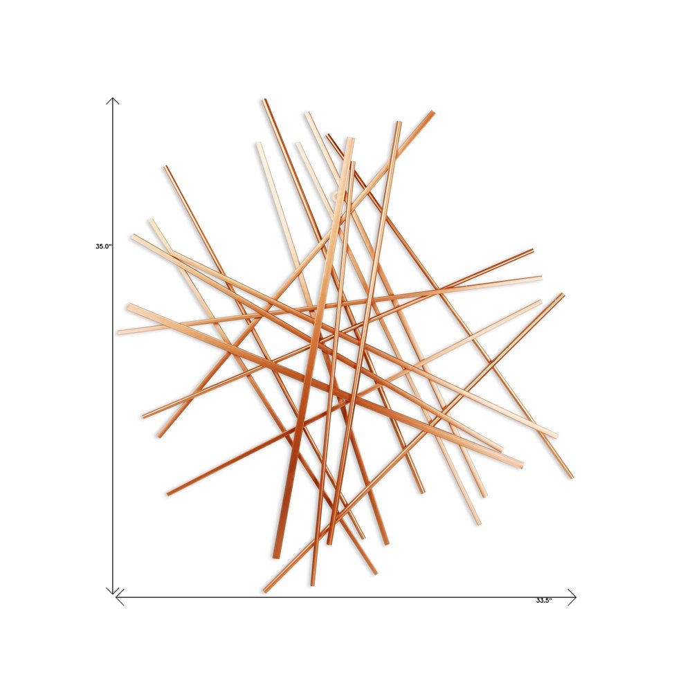 35" X 34" Rose Gold Metal Abstract Lines Hanging Dimensional Sculpture