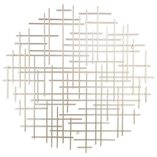 37" X 38" Silver Metal Abstract Lines Round Hanging Dimensional Sculpture