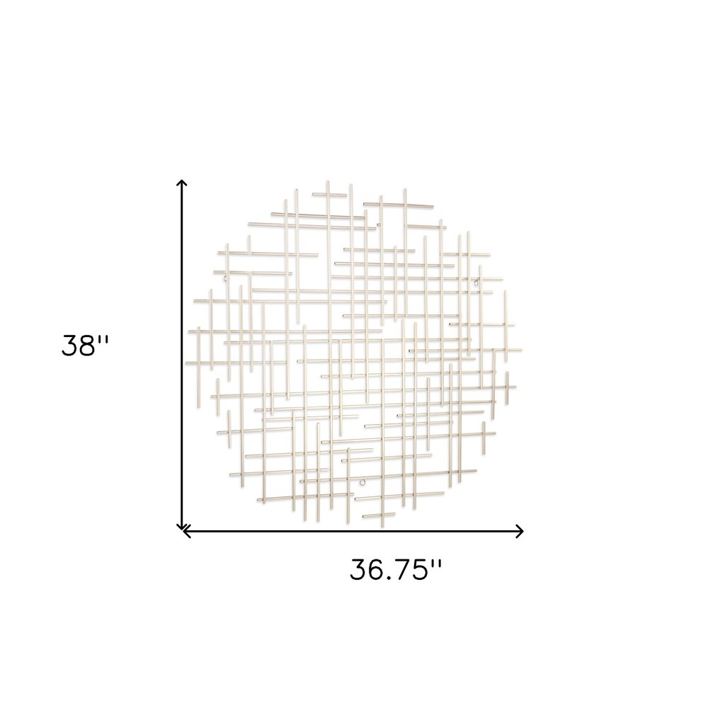 37" X 38" Silver Metal Abstract Lines Round Hanging Dimensional Sculpture