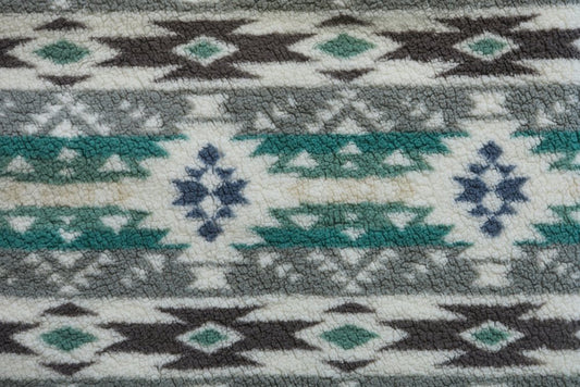 50" X 60" Ivory Gray And Green Faux Sherpa Southwestern Throw Blanket