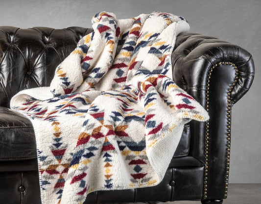 50" X 60" Blue And Off White Knitted Throw Blanket