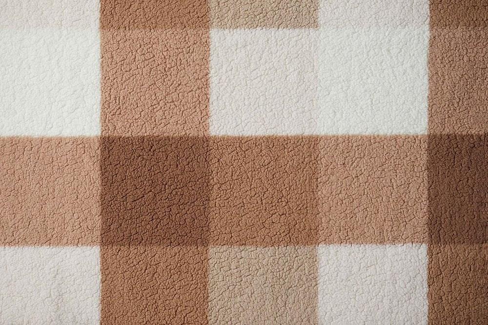 50" X 60" Ivory And Taupe Faux Sherpa Plaid Throw Blanket