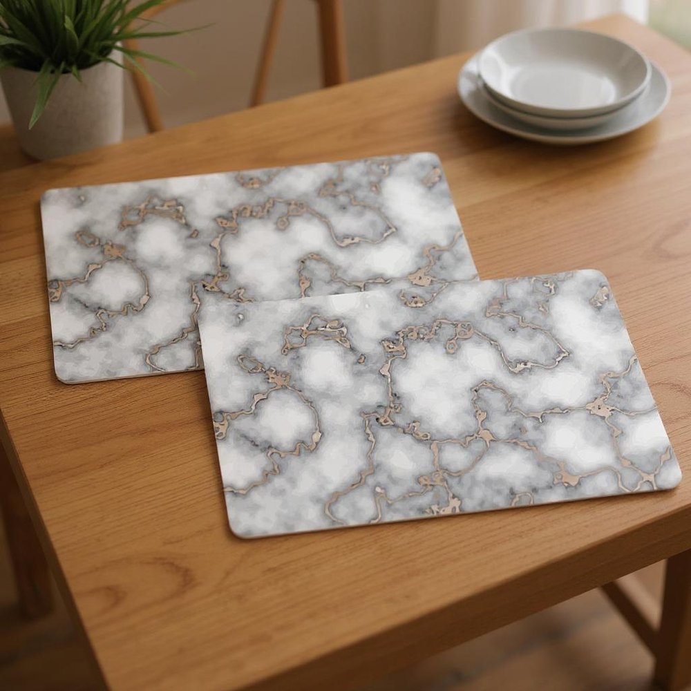 12" X 18" Gray And Gold Abstract Agglomerated cork Placemats
