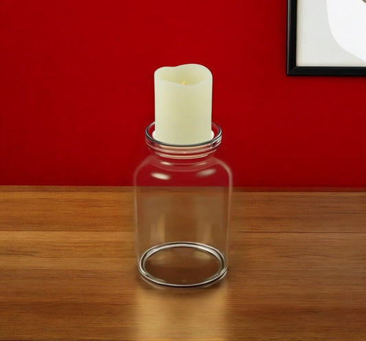 8" Clear Glass Centerpiece Pillar Candle Holder With Candle
