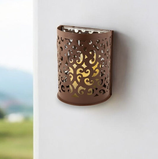 9" Brown Floral Iron Wall Sconce Candle Holder With Candle
