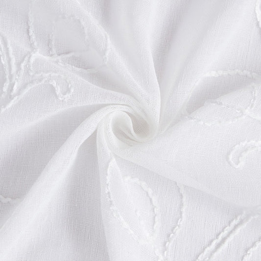 72" White Floral Faux Linen Shower Curtain With Embroidery