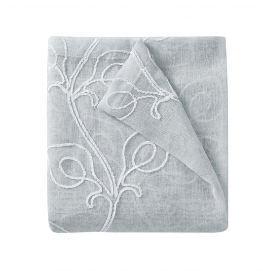 72" Gray Floral Faux Linen Shower Curtain With Embroidery