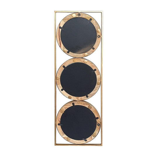 14" Brown and Gold Aluminum and Wood Geometric Framed Accent Mirror