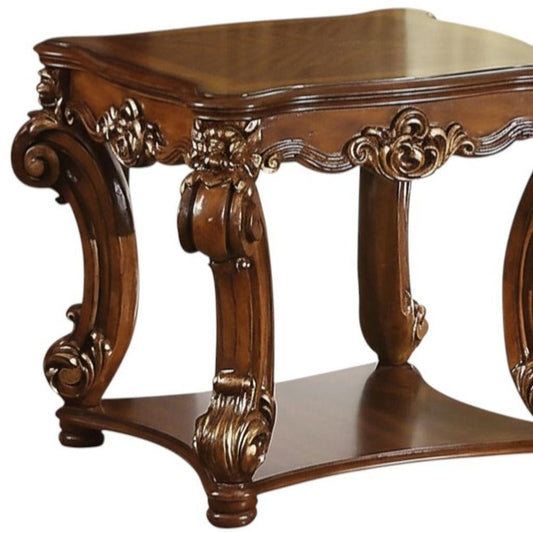 26" Cherry Manufactured Wood And Solid Wood Square End Table With Shelf