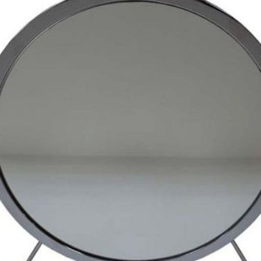 19" Gray Metal Round Freestanding Ornate Framed Makeup Shaving Tabletop Mirror