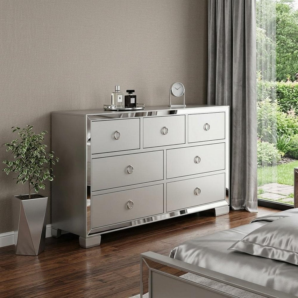 57" Platinum Solid and Manufactured Wood Seven Drawer Triple Dresser