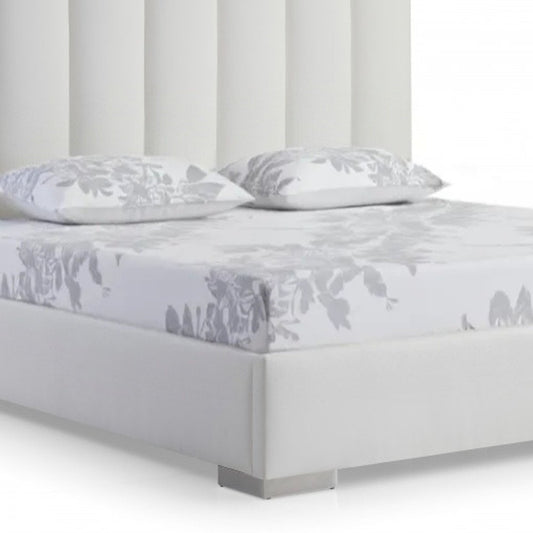 White Wood And Faux Leather Queen Bed Frame with USB