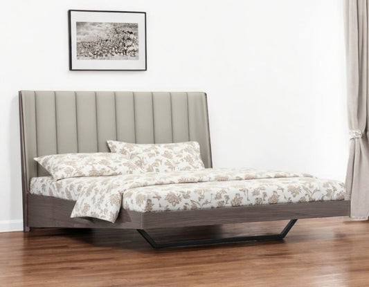 King Grey Upholstered Faux Leather and Ivory Gloss Bed Frame