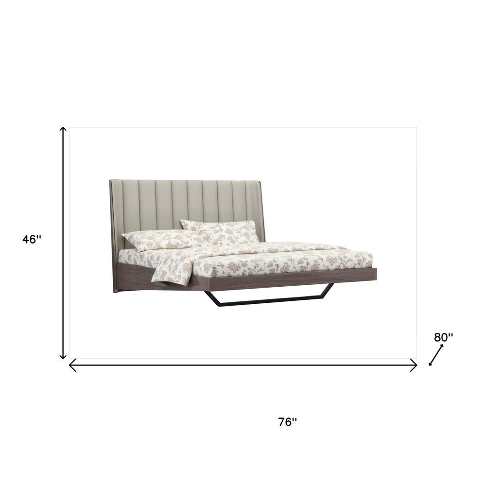 King Grey Upholstered Faux Leather and Ivory Gloss Bed Frame