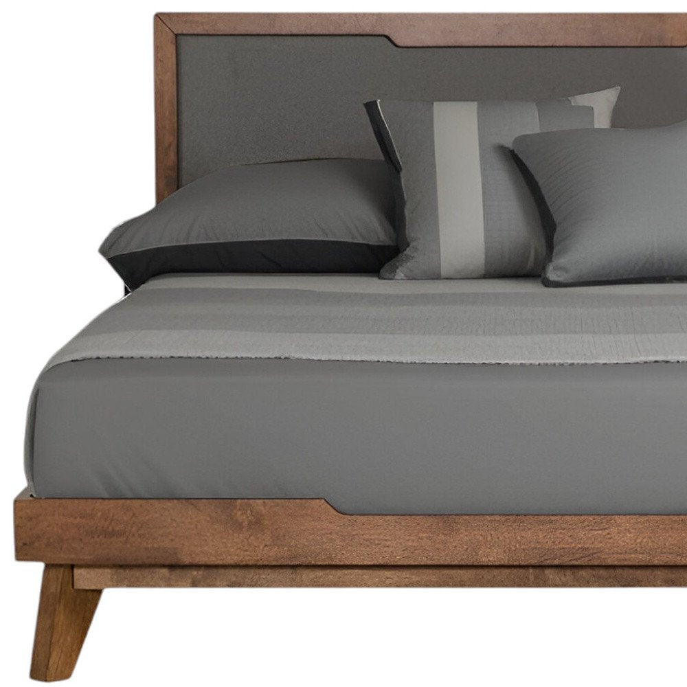 Gray and Brown Wood And Linen King Bed Frame