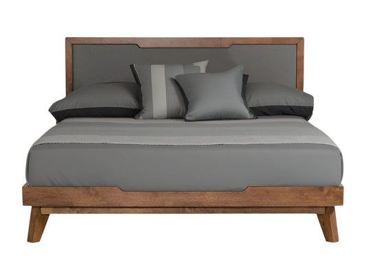 Gray and Brown Wood And Linen California King Bed Frame