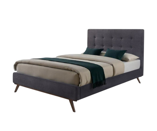 Gray and Brown Wood And Tufted Polyester King Bed Frame