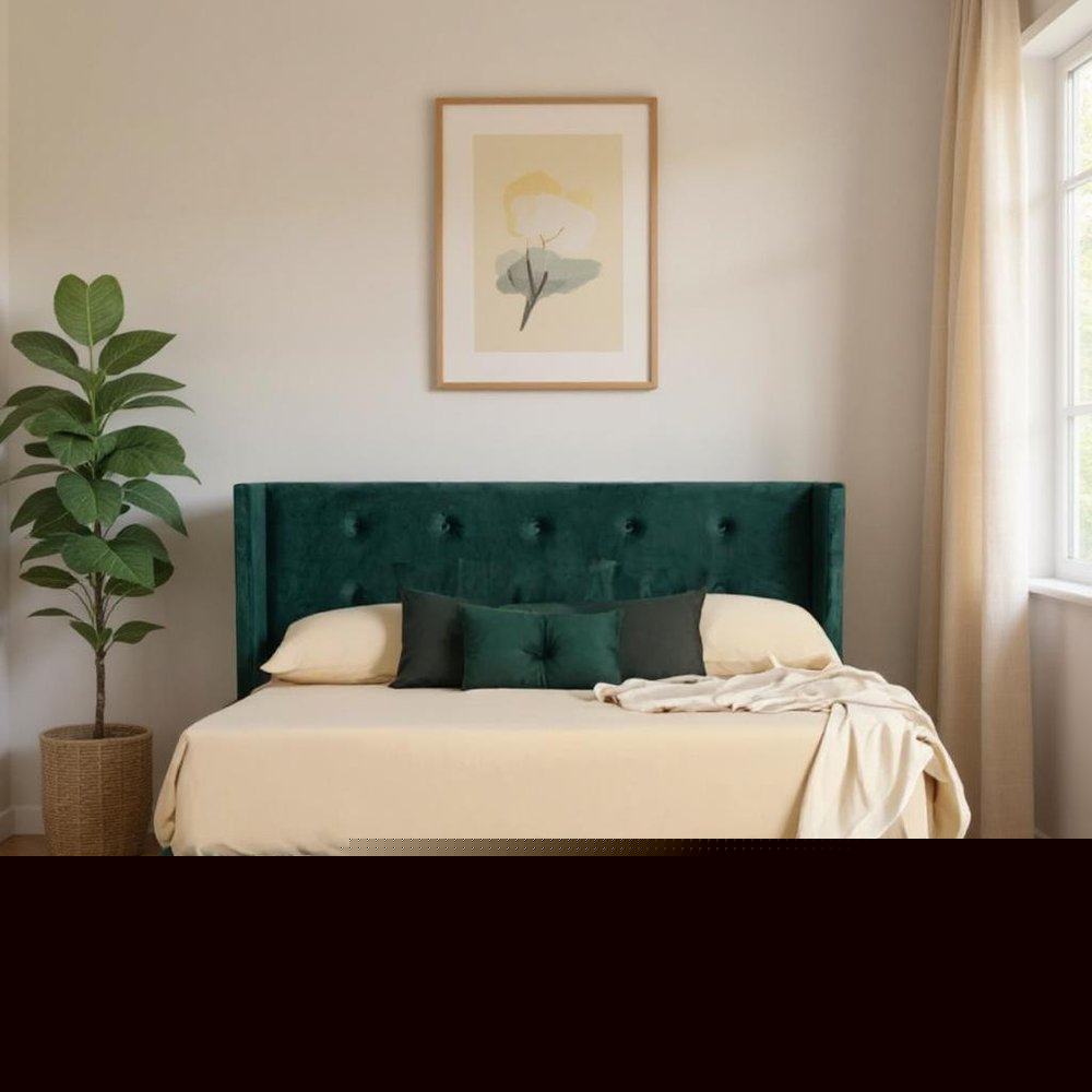 Green Wood And Tufted Velvet Queen Bed Frame