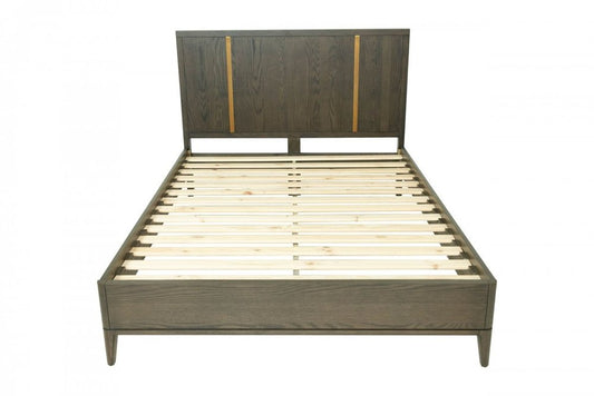 Brown and Gold Wood King Bed Frame