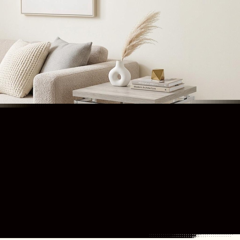 24" Chrome And Natural Oak Manufactured Wood And Metal Square End Table